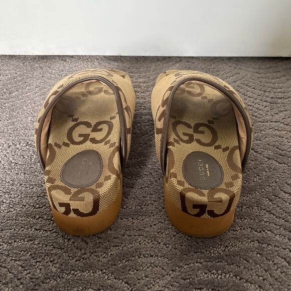 Gucci Supreme Jumbo GG Monogram Platform Slide Sandal Camel Canvas Maxi Size 39 - Picture 5 of 16